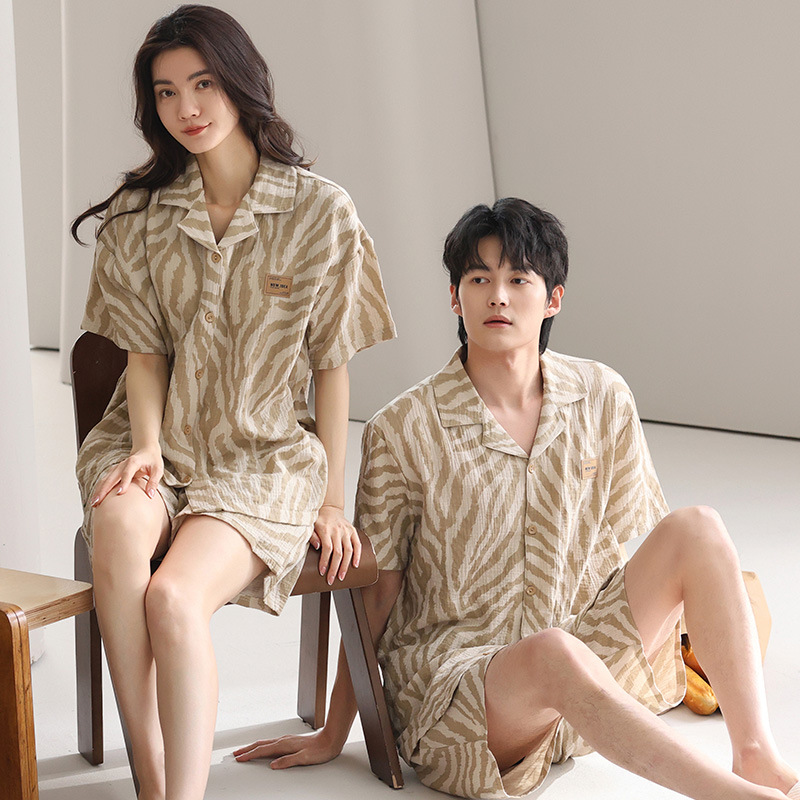 Pajamas de algodón para mujeres 2025 nuevo hombre de verano gran pareja de mangas cortas para mujeres con cojín de pecho conjunto de ropa para el hogar