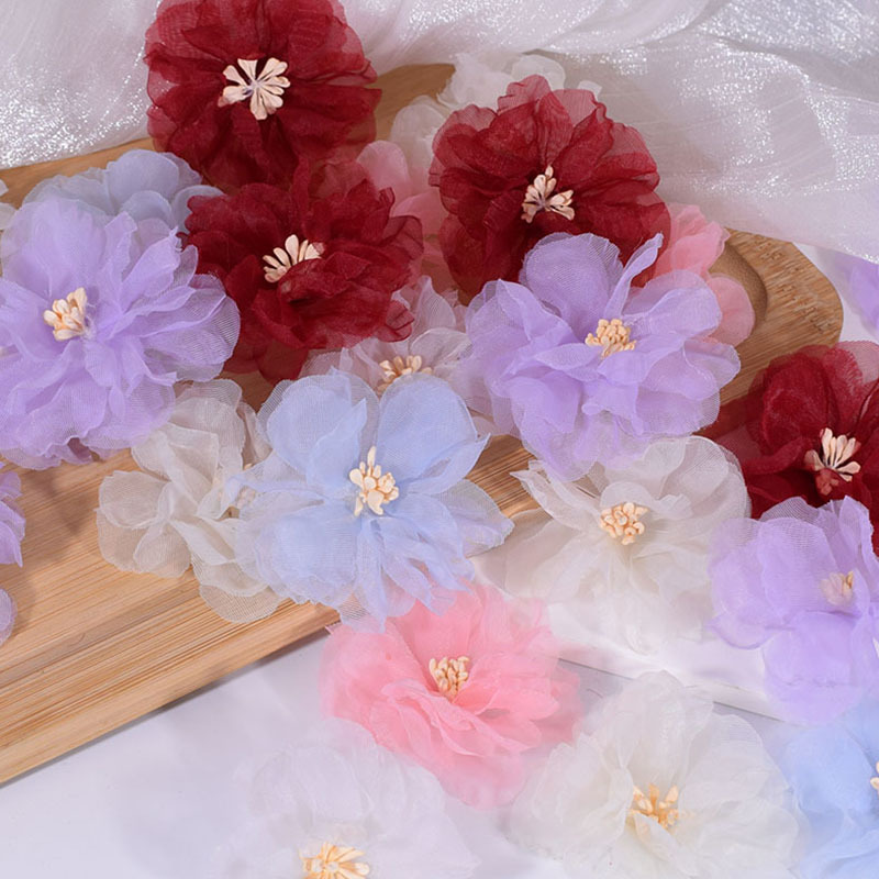 Əl işi organza hibiskus gülü saç və broş aksesuarı, 5.5 sm
