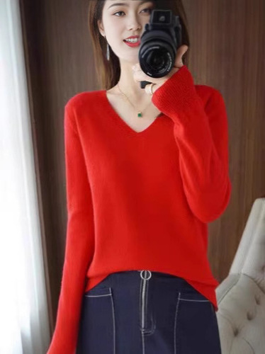 2025 Spring New Solid Color V-Neck Knit Crew Neck Top Slimming Sweater Thin Style Stylish Innerwear