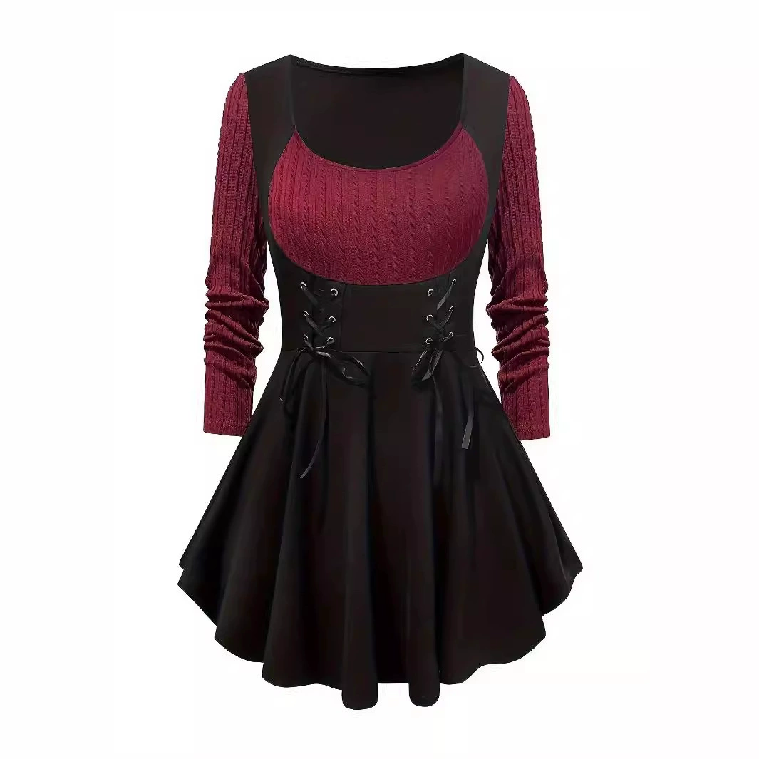 2023 Европейское и Американское Amazon Средне-длинное сшитое платье с длинными рукавами