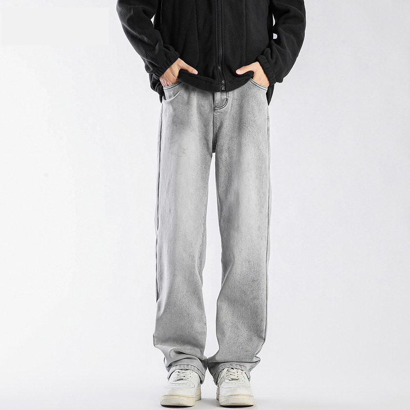 Men's Explosive American Style Washed Smoke Grey Stretch Jeans Men's and Women's Vibe Fashion Brand Basic Straight Pants