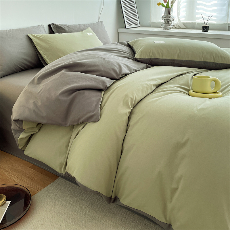 Estilo simple algodón lavado de algodón traje de cuatro piezas 100 algodón individual funda de edredón otoño e invierno dormitorio de estudiantes ropa de cama