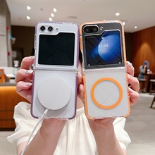 新工厂新款双色磁吸上下折叠屏手机壳透明亚克力三合一连体保护套