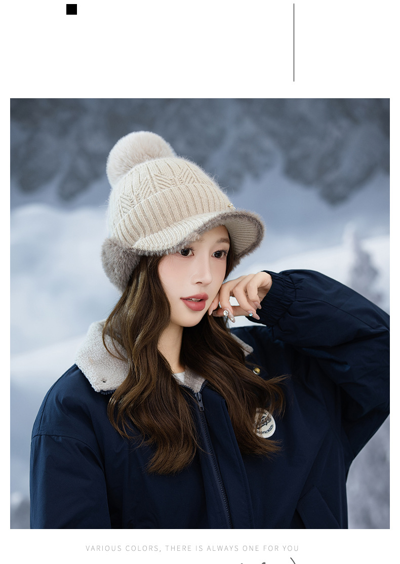 Autunno Inverno Nuovo G Label Bicolore Paraorecchie sfilacciato Esterno Foderato in pile Ispessito Antifreddo Caldo Viso-snellente Lavorato a maglia_voghion.com