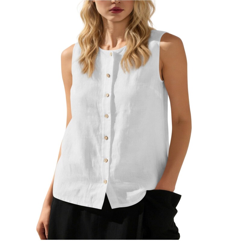 2026 European and American New Style Women's Bohemian Style Sleeveless Button-Down Shirt with Side Single-Breasted Loose Vest Top 2026 European and American New Style Women's Bohemian Style Sleeveless Button-Down Shirt with Side Single-Breasted Loose Vest Top