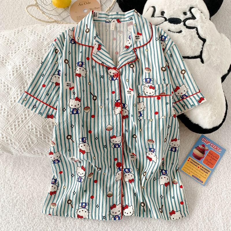 Nube de algodón pijama de niñas impresión de dibujos animados pantalones cortos de manga corta de dos piezas sueltos grandes vestidos para el hogar
