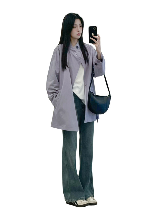 韩系紫色风衣外套女早秋2025新款小个子宽松休闲百搭气质上衣|undefined