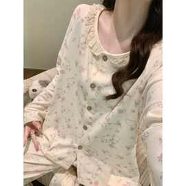 甜美睡衣女秋季长袖德绒卡通可爱大码保暖薄绒少女家居服秋冬套装