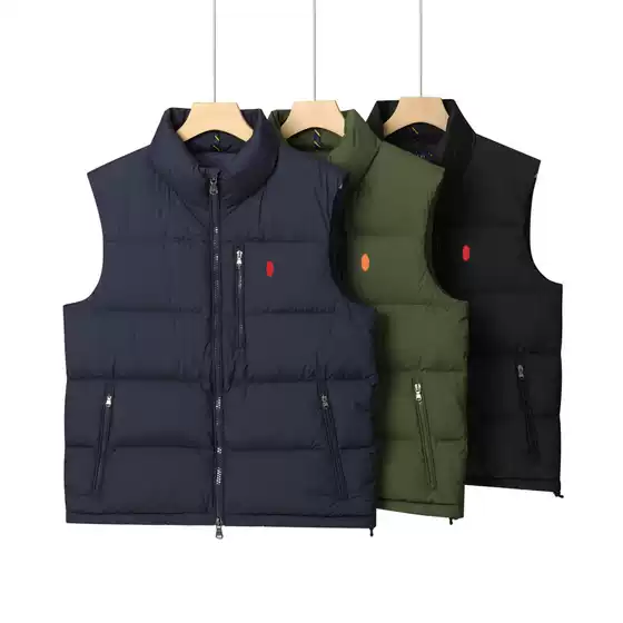 Men's Stand Collar Down Vest Thick Warm Duck Down Solid Color Sleeveless Zip Outerwear for Fall/Winter