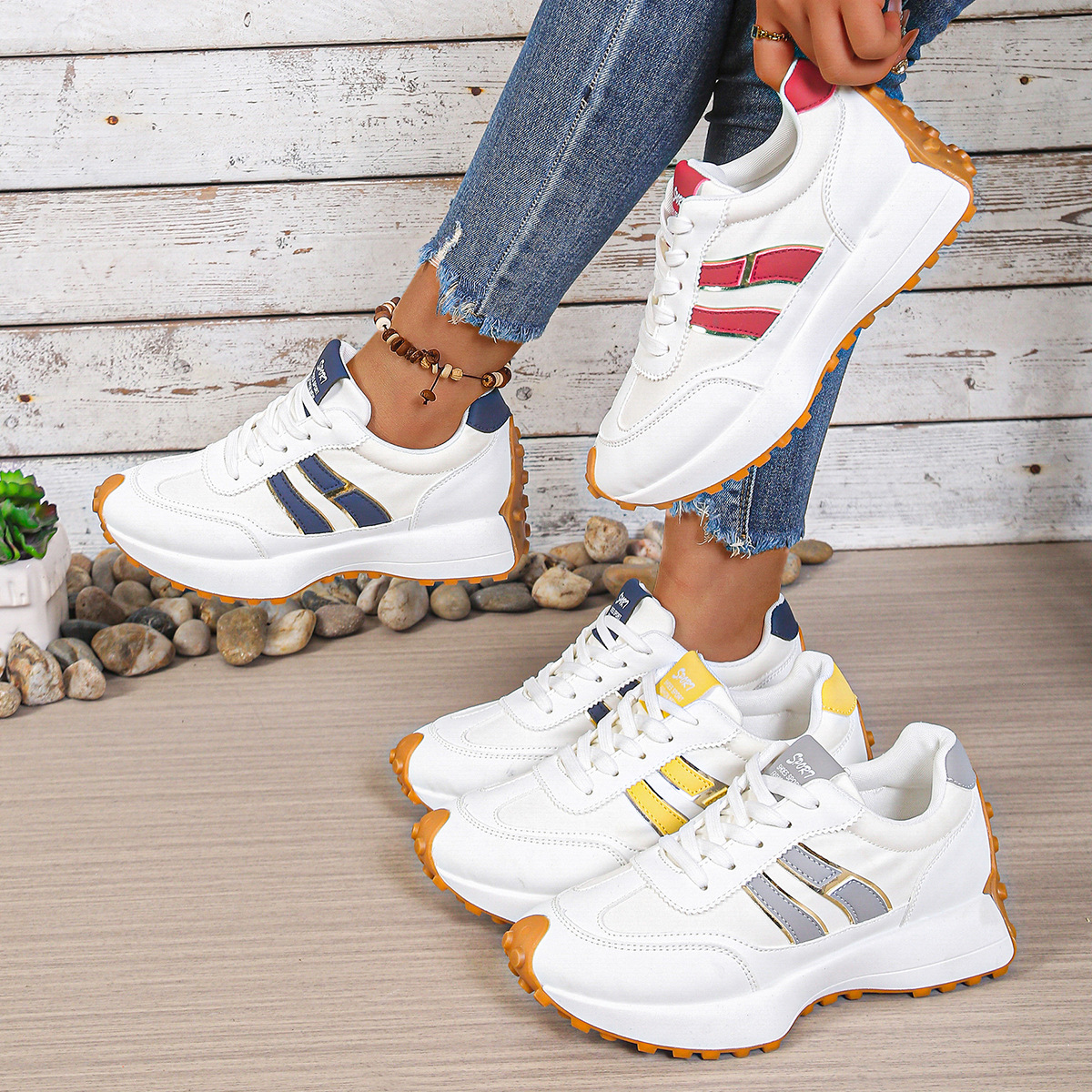 26 primavera y verano nuevos zapatos transfronterizos casuales de tamaño grande con suela gruesa zapatos deportivos transpirables Gump zapatos mujeres