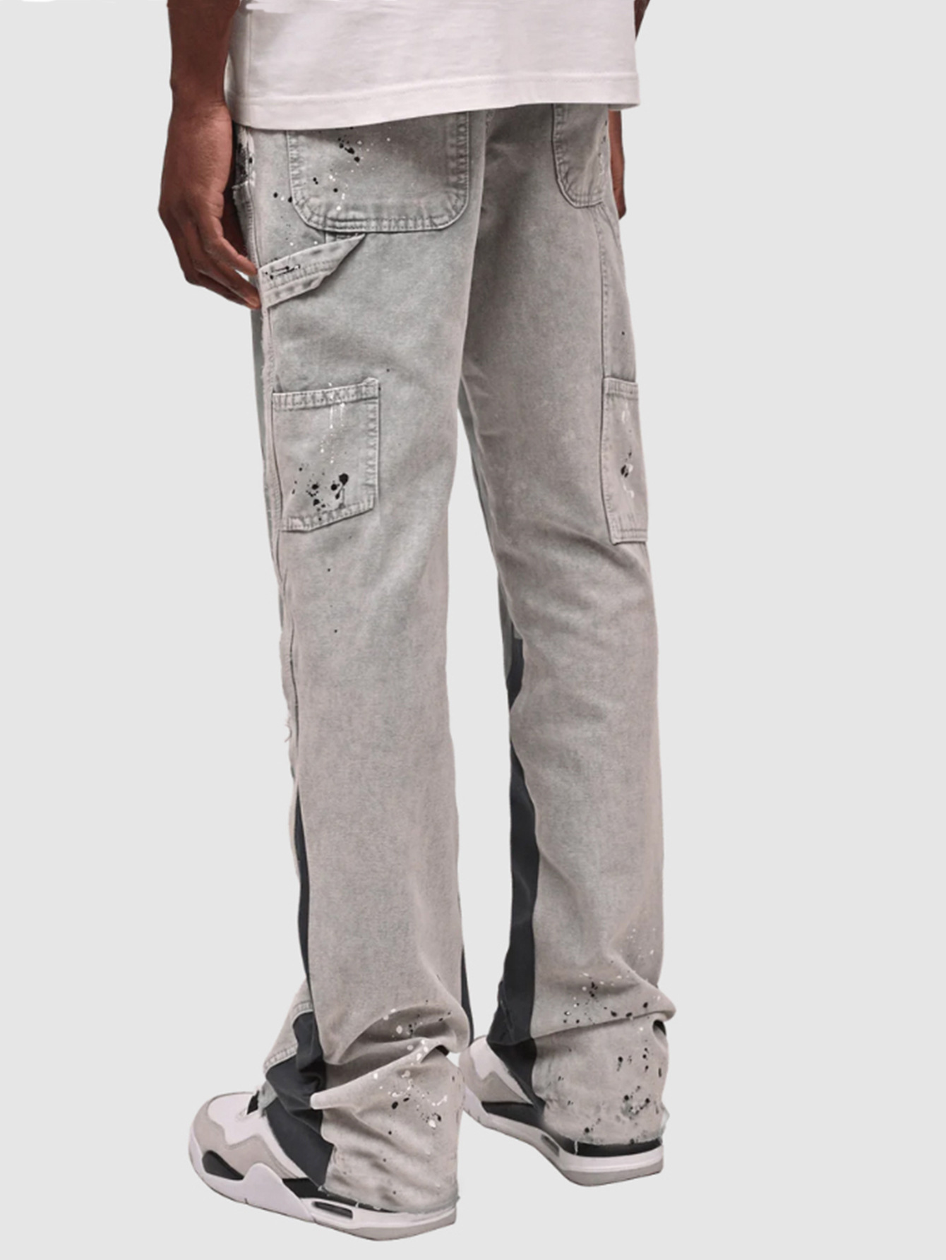 Men's Denim Overalls Fashion Elastic Patch Flared Jeans_voghion.com