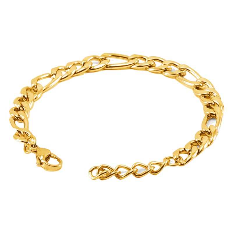 Pulsera de acero inoxidable Figaro NK de 18 quilates transfronterizos para hombres y mujeres Pulsera de acero de titanio chapado en oro simple europea y americana al por mayor