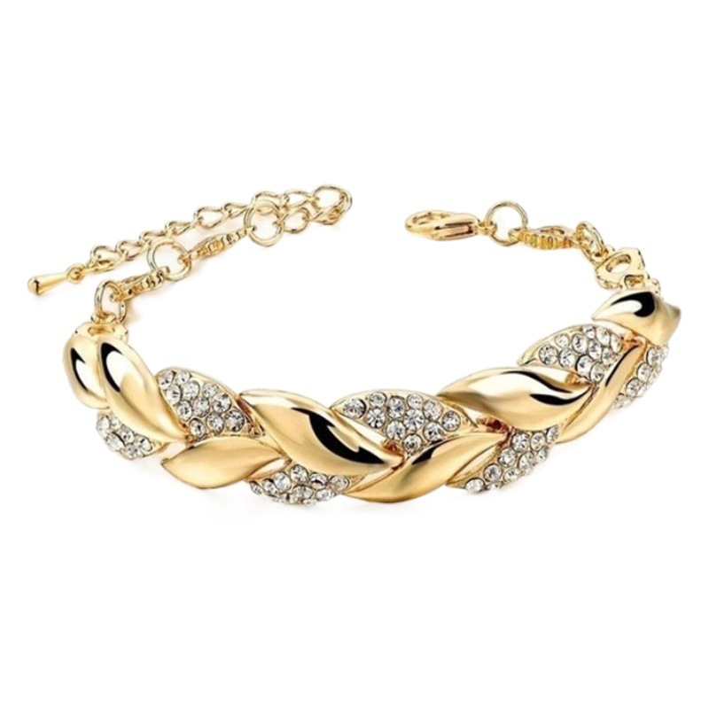 Longrui Joyas transfronterizas Pulsera de hojas doradas de 18 quilates Joyería de boda de moda europea y americana Pulsera de diamantes para mujer al por mayor