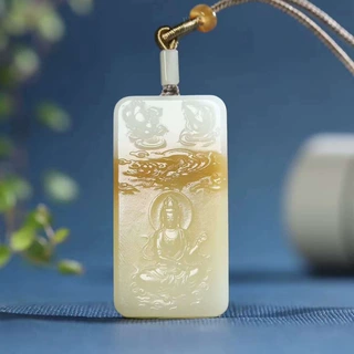 玉器工艺品天然新疆和田玉俄料老料观音吊坠男款鲤鱼闹莲挂件送证