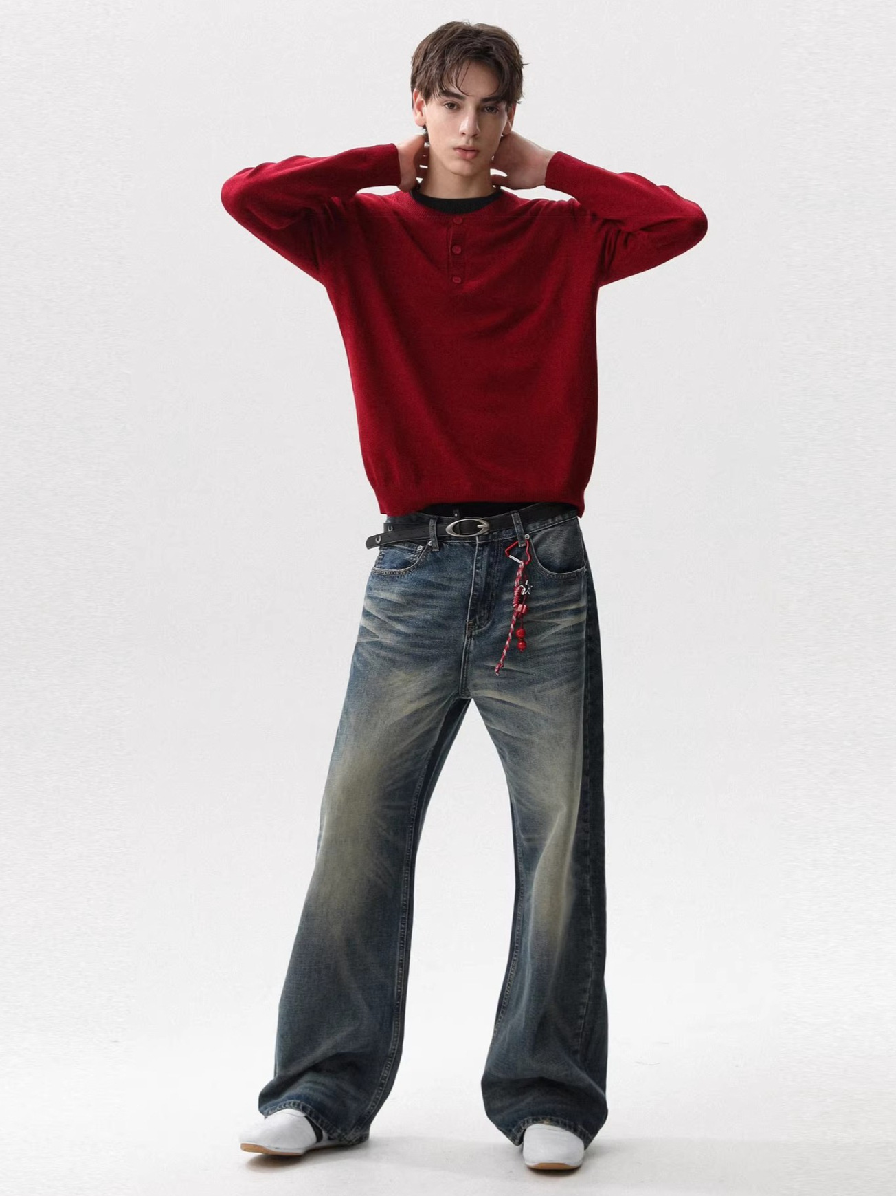 Men's American Style Washed Distressed Street Casual Jeans Loose Straight Leg Cool And Stylish Retro Trousers_mkmklike.com