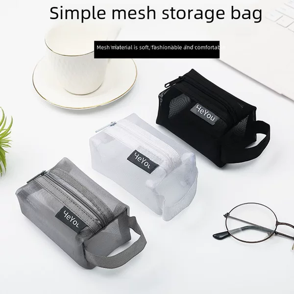 Mini Portable Bag Small Items Mesh Storage Bag Key Card Zipper Coin Bag Transparent Visual Travel