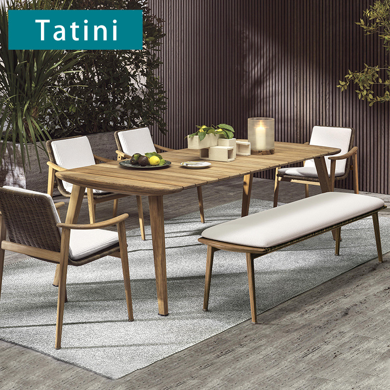 Ocio al aire libre mesa y silla combinación patio anti-corrosión de madera balcón silla de ratán casa al aire libre Villa Nordic silla de muebles de ratán