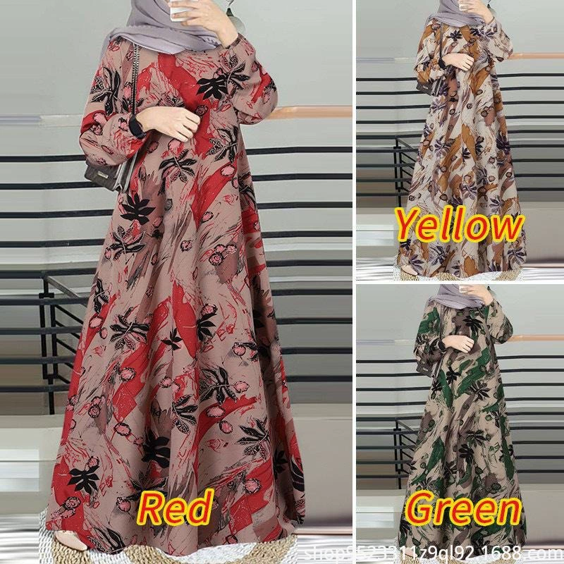 Новое платье-халат с принтом в стиле Ближнего Востока, мусульманское малайзийское платье с длинными рукавами и круглым вырезом, в наличии, трансграничная доставка.