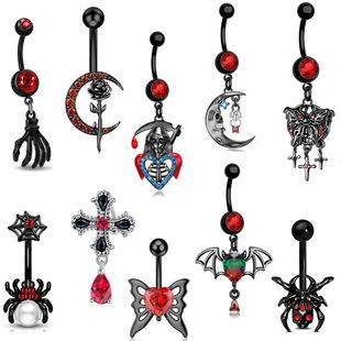 Personalized European and American style cross-border moon navel ring bat navel nail inverted wearing hot girl dark series puncture jewelry