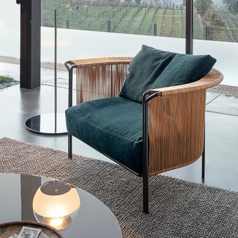 Outdoor rattan sofa courtyard garden terrace lazy man leisure Nordic outdoor imitation rattan single and double sofa set chair