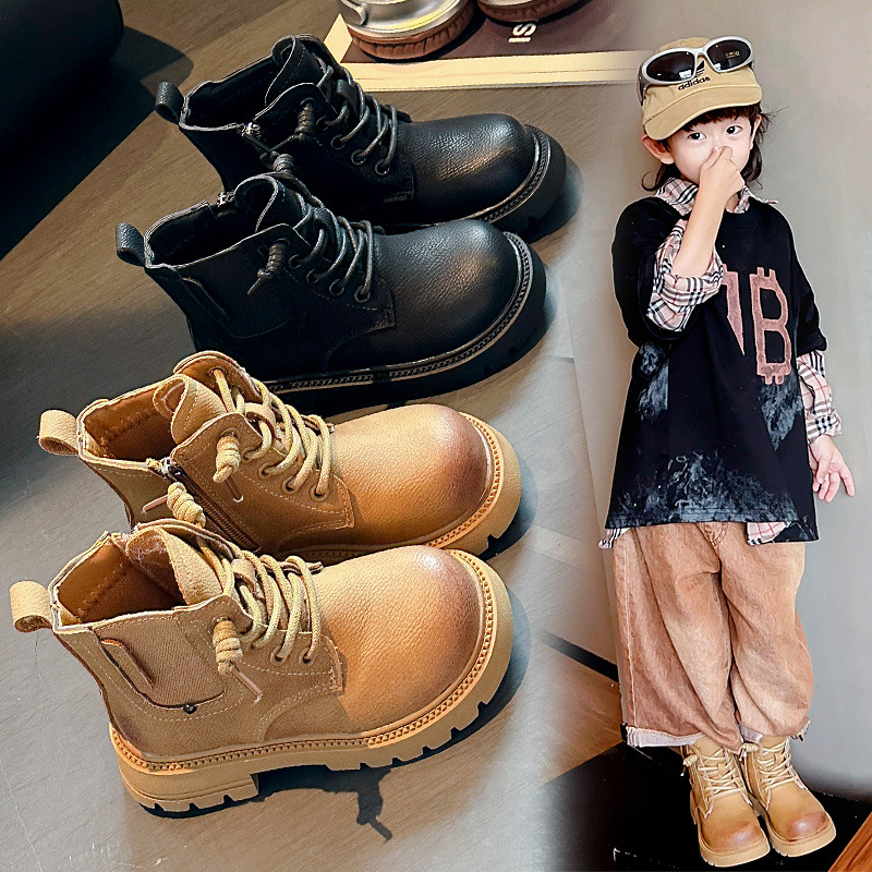 2024 New Autumn and Winter Boots Kidsren's Short Boots Winter Boots for Boys and Girls British Style Novel Street Boots Trend