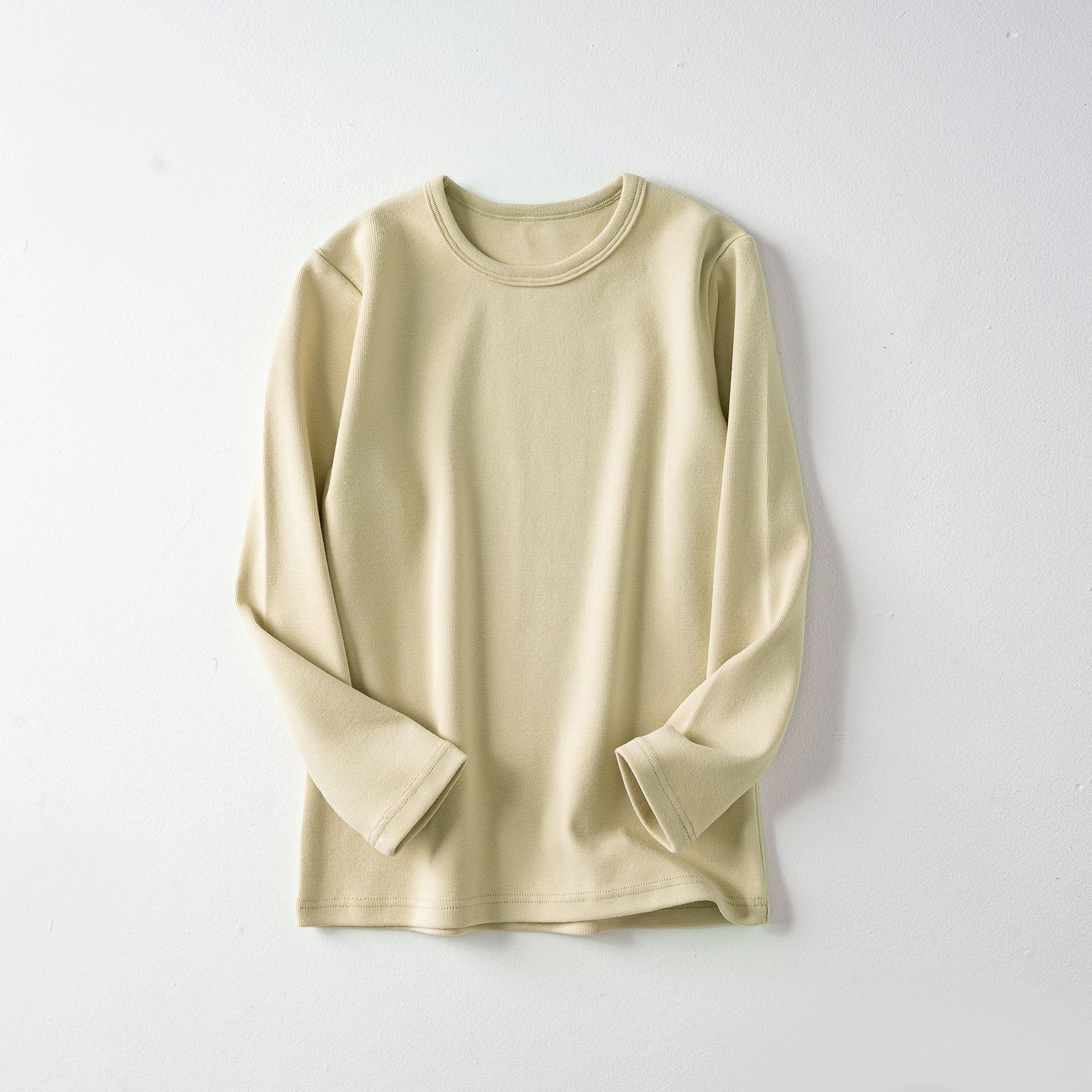 Camiseta interior térmica gruesa de forro polar para niños, top de manga larga con cuello redondo de color liso para niñas y niños, ropa interior térmica.