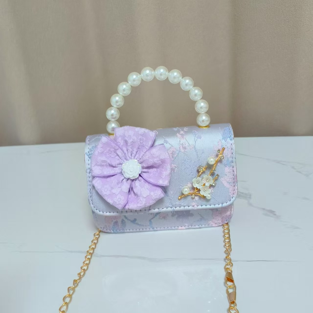 Bolsos infantiles de alto nivel, exquisitos antiguos, bolsos de cambio de niña, bolsos de mano de perlas de princesa, bolsos de almacenamiento