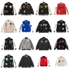 跨境高版本OF家25秋冬新款系列奢潮LOGO刺绣毛巾绣棒球服夹克外套