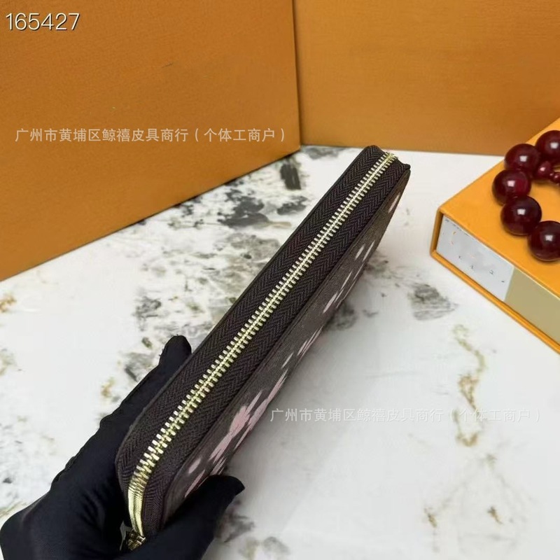 真皮女包长款拉链钱包跨境新款笑脸樱花钱包收纳包多卡位卡夹钱夹|undefined
