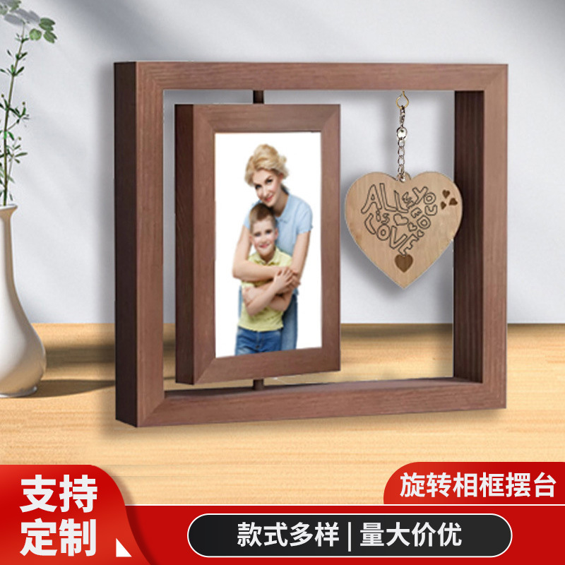 Creative double-sided rotating photo frame 6 inch 7 inch photo frame couples gift photo frame wooden table manufacturers wholesale Creative double-sided rotating photo frame 6 inch 7 inch photo frame couples gift photo frame wooden table manufacturers wholesale