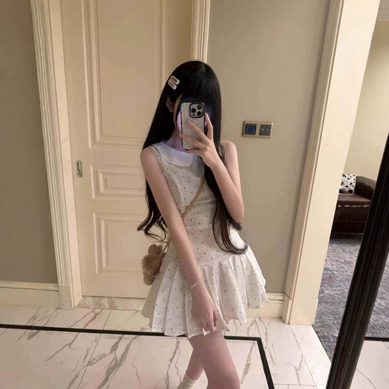 2026 New White Doll Collar Polka Dot Sleeveless Dress French Style Sweet First Love Petite Summer Women's Short Dress 2026 New White Doll Collar Polka Dot Sleeveless Dress French Style Sweet First Love Petite Summer Women's Short Dress