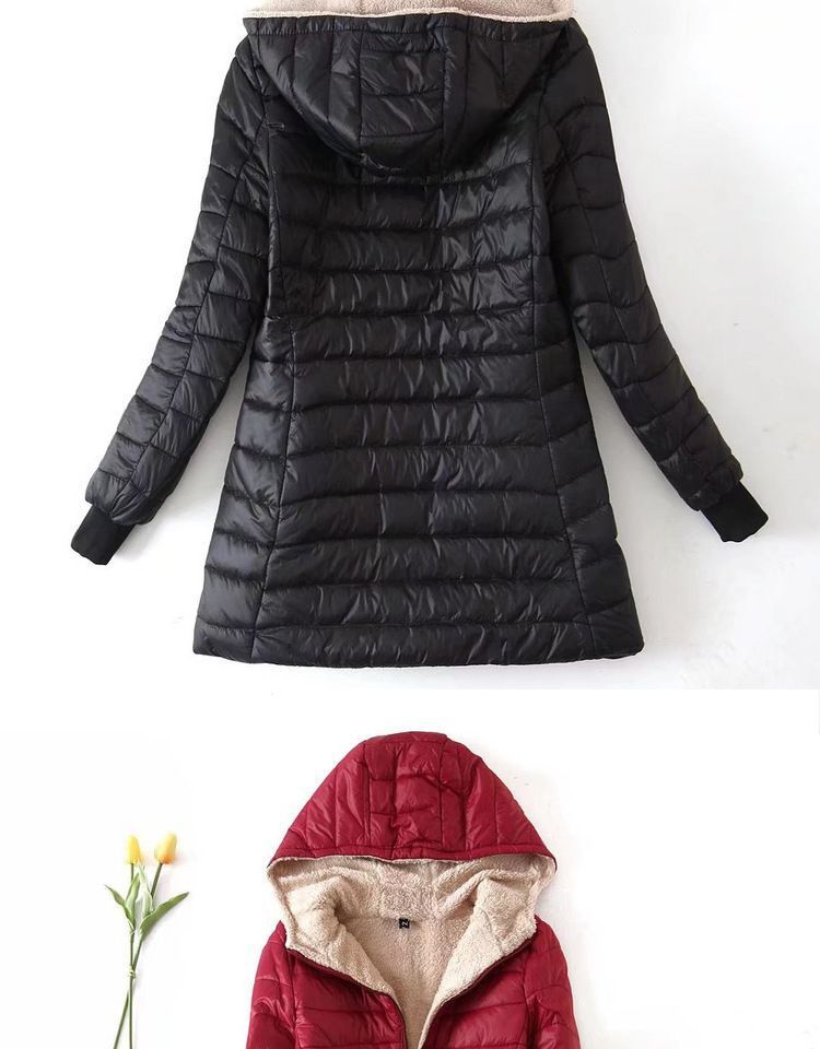 Women's Clothing autumn and winter new Korean version of the long hooded cotton coat women's lambskin warm cotton coat plus velvet jacket top_voghion.com