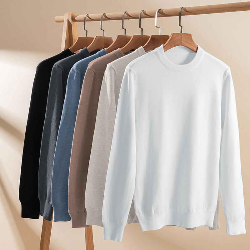 Men's Sweater Round Neck Solid Color Sweater Thickened Inner Layer Autumn and Winter Warm Base Layer