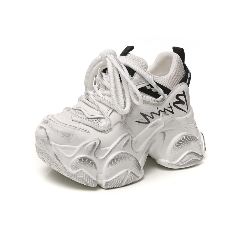 Giày sneaker nữ chunky đế dày tăng chiều cao 10 cm phong cách thể thao — màu trắng