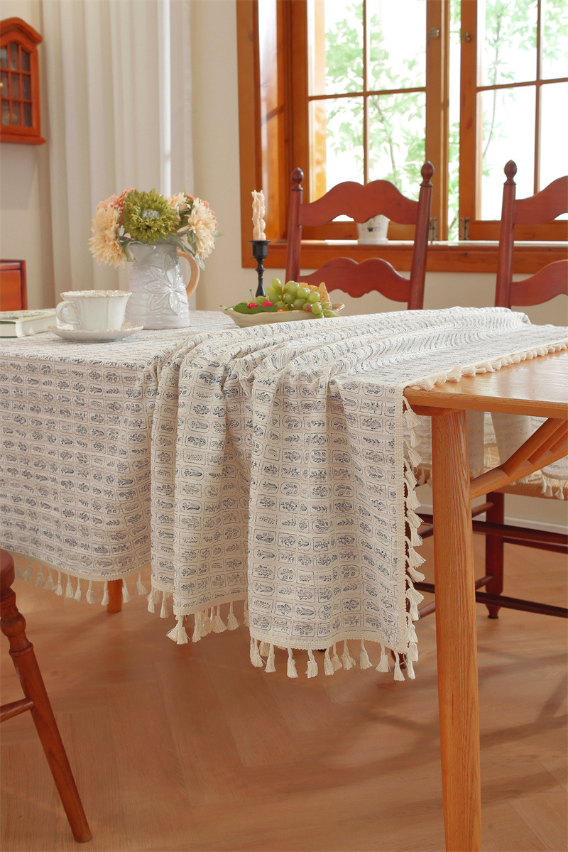Toalha de mesa retangular em algodão jacquard estilo floral_voghion.com