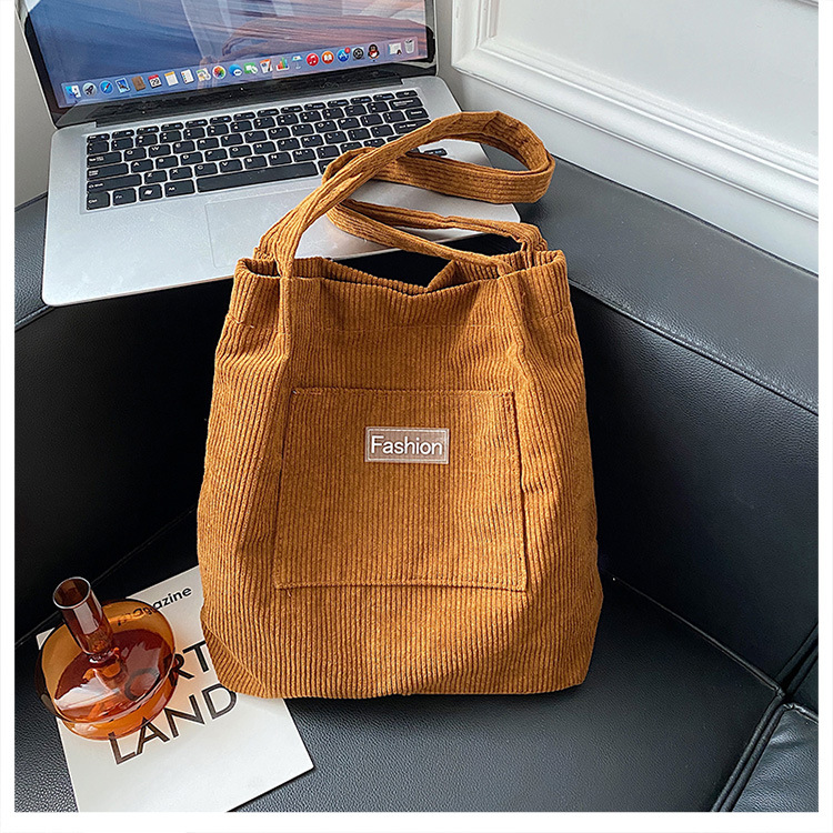 Japanese-style casual and artistic handbag, ins letter-embroidered canvas shopping bag, trendy and fashionable corduroy single-shoulder bag undefined