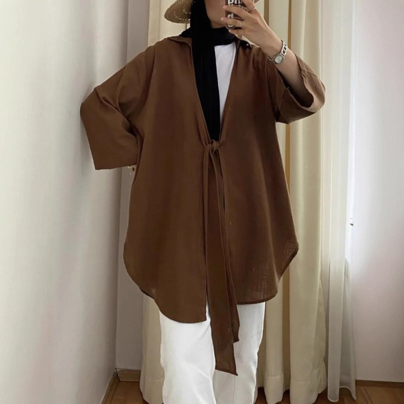 New Style Turkish Tie-Up Shirt Women's Loose-Fitting Tops European and American Cross-Border Clothing Aliexpress Amazon