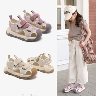 Children's Sandals 2023 Summer New Girls' Baotou Beach Shoes Soft Sole Non-slip Mid-Big Kids Boys' Shoes Summer