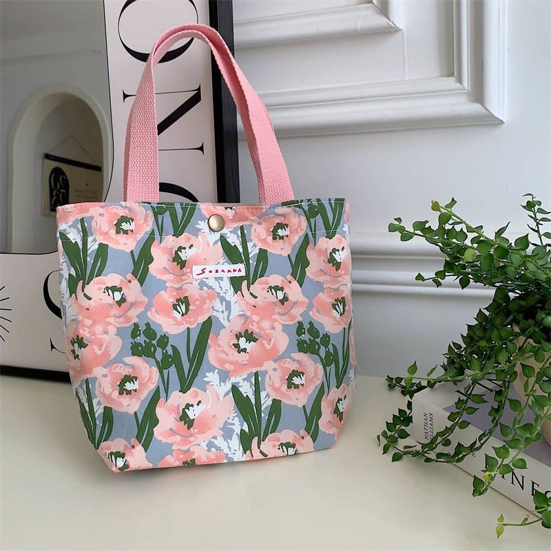 75g Weight Magnetic Buckle Closure Type Top Handle Strap Type Handbag Bags Type Casual Occasion Canvas Material Flower Pattern Spring&Summer Season Women's Gender Vacation Style Square Shape Women's Canvas Flower Vacation Square Magnetic Buckle Handbag 48