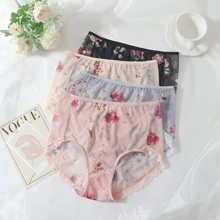 大连工厂现货蕾丝棉内裤中腰舒服透气印花薄款大码女士三角内裤