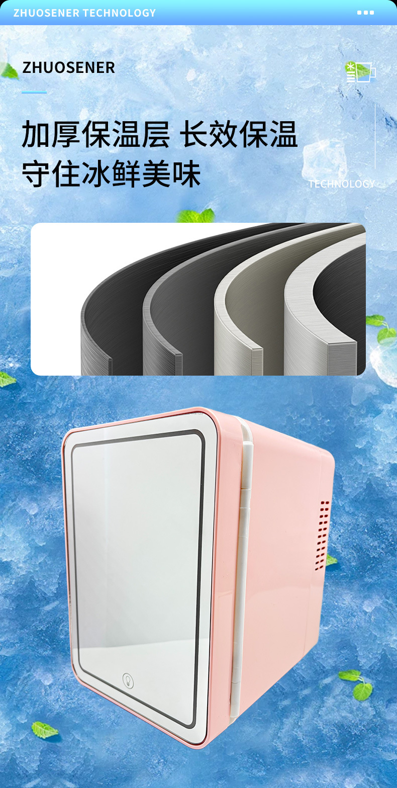 Mirror-Finish Mini Fridge, Car Fridge, Led Light, Dormitory Breast Milk, Facial Mask, Essence, Medicine Storage, Preservation Mini Fridge