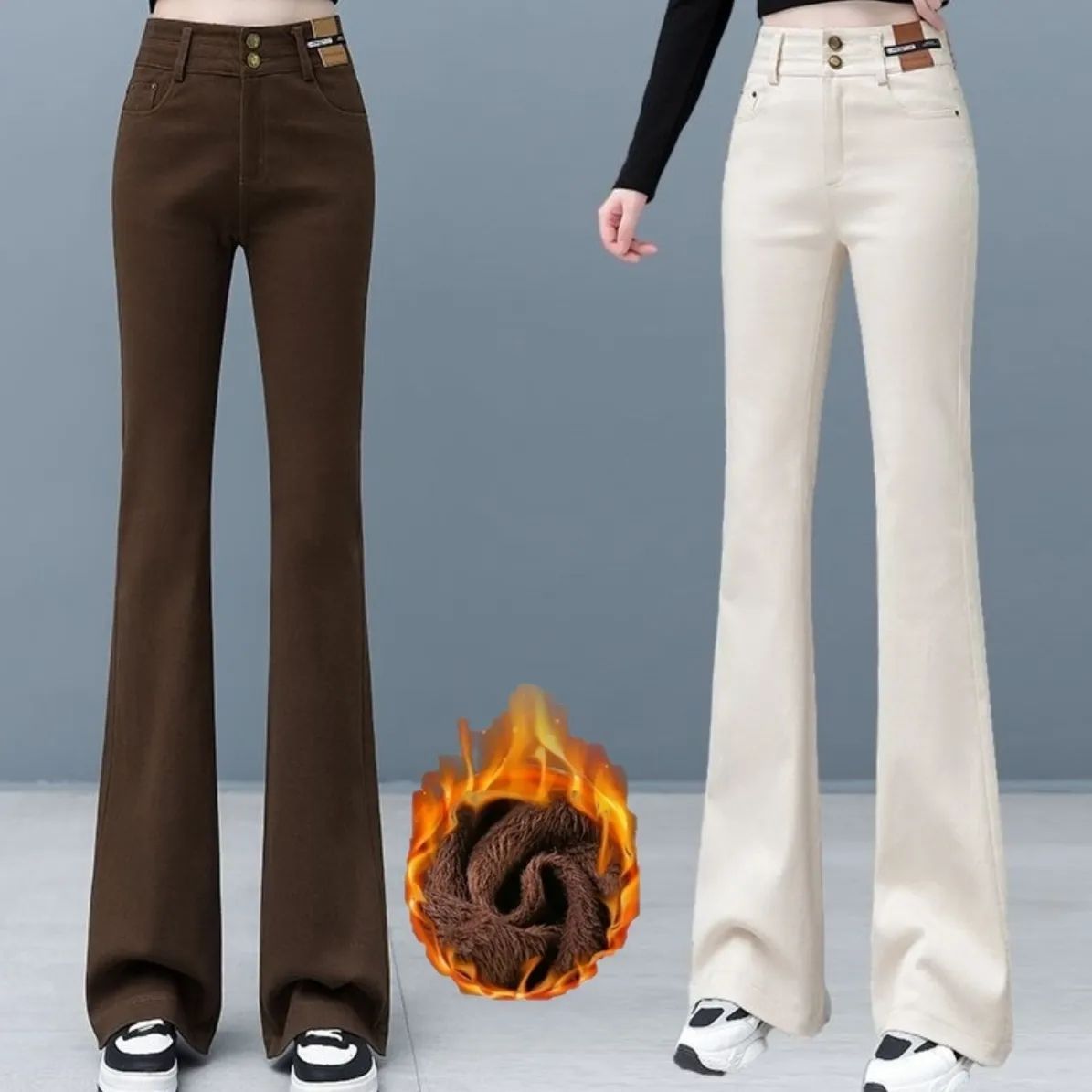 Petite Black High-Waisted Flared Casual Pants for Women, Spring and Autumn New Elastic Slim-Fit Flared Pants