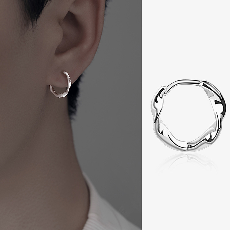 Mobius Earrings New Trendy Internet Celebrity Japanese and Korean Simple Rotating Wave Hoop Earrings Couple Style Plain Earrings