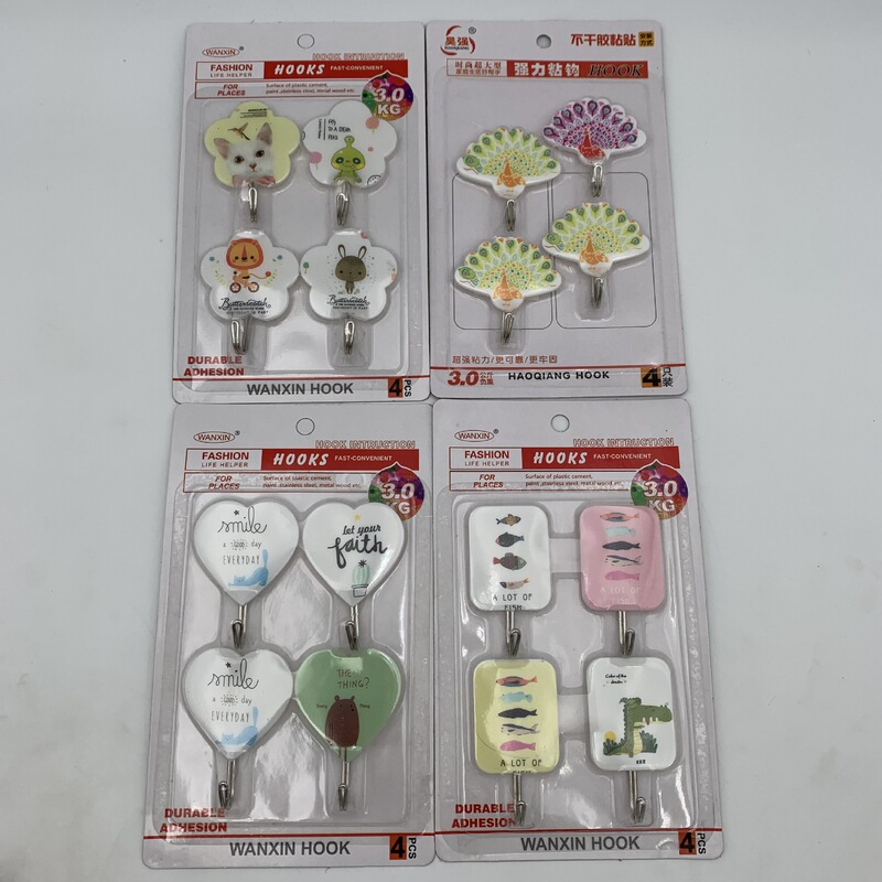 Household cartoon sticky hook wall nail-free Hook bathroom kitchen hook factory supply two yuan store department store wholesale
