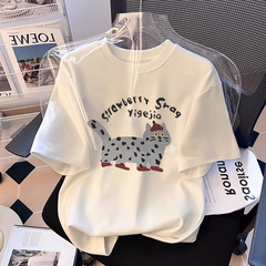 猫の半袖の白いtシャツの婦人服の2025夏の新型の洋気の減齢のゆったりしている純綿の半袖の上着のtシャツ