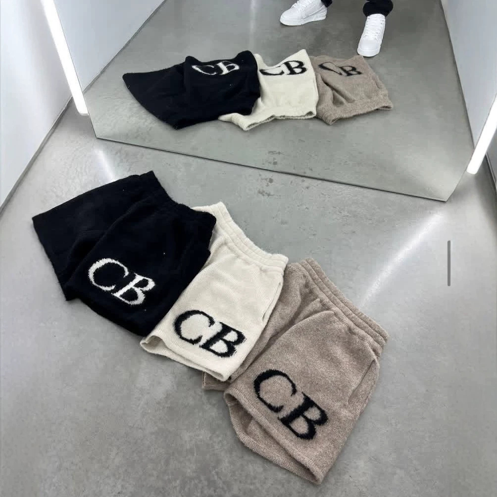 Cole Buxton logo jacquard wool drawstring CB shorts, high-street minimalist casual pants, trendy couple style.
