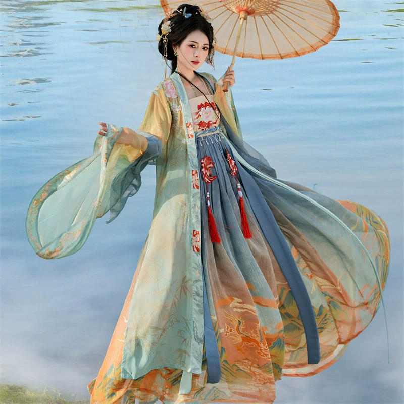 Оригинальная ханьская женская юбка-киска Tang Qi сундук, юбка с вышивкой с большими рукавами, китайский весенний летний набор