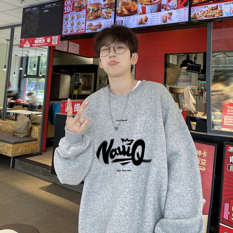 卫衣男春秋季美式oversize圆领长袖t恤重磅潮牌宽松休闲无帽外套|undefined