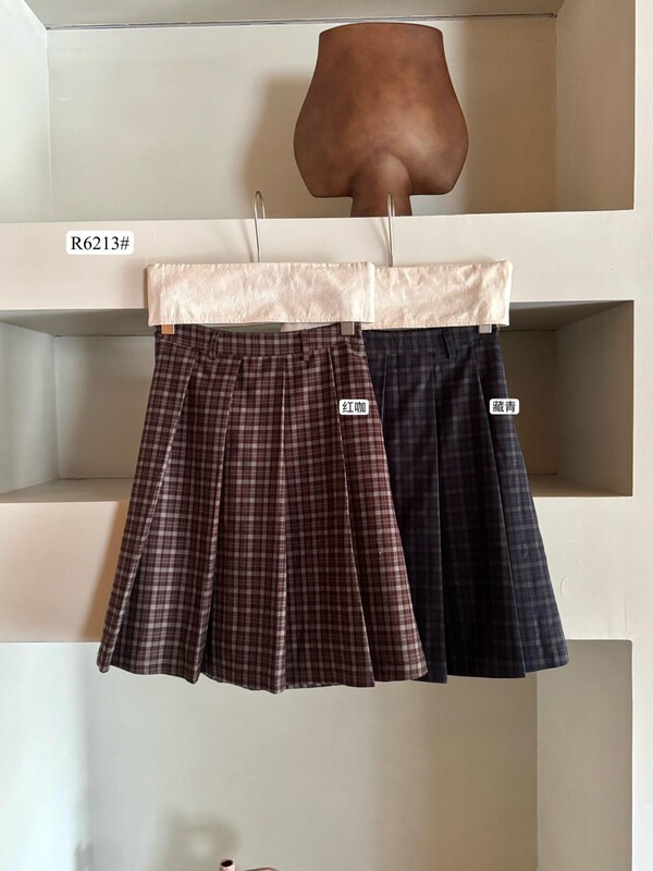 KITTIN秋季女韩系学院风气质百搭显瘦后松紧高腰格纹休闲半身裙女|undefined