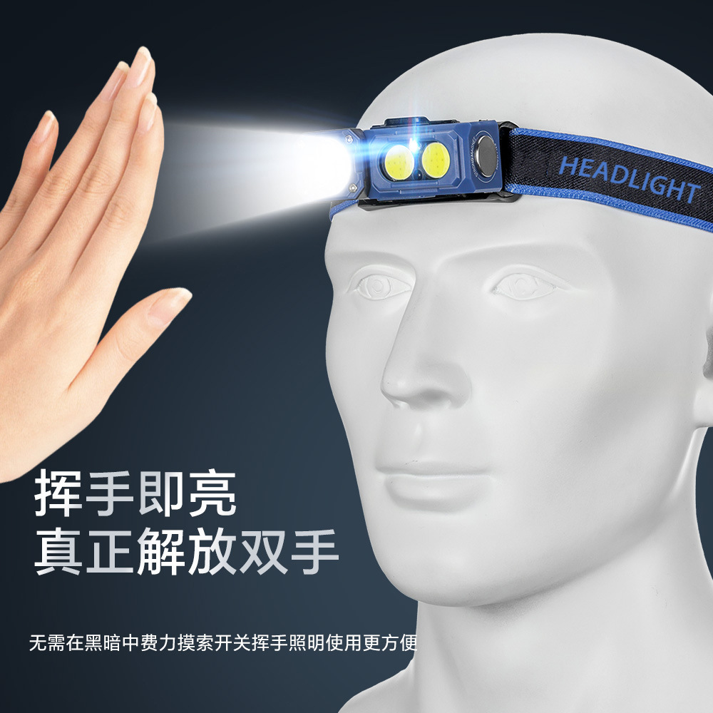 Nueva luz transfronteriza LED inducción luz de cabeza exterior super brillante luz de viaje impermeable cabeza de pesca luz de trabajo